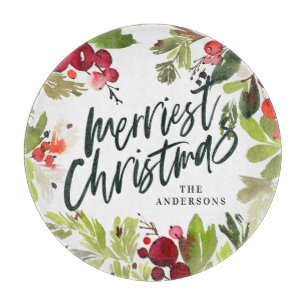 prettige feestdagen florale waterverf snijplank