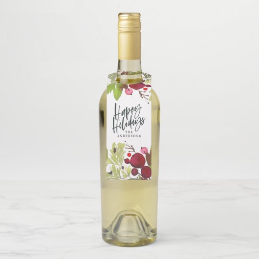 prettige feestdagen floremschrift waterverf flessenhanger (Op fles)