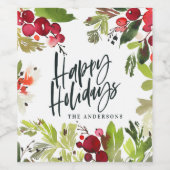 prettige feestdagen floremschrift waterverf wijn etiket (Enkel label)