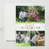 Prettige feestdagen Foto 3 Collage Mint Polka Dot Feestdagenkaart (Voorkant / Achterkant)