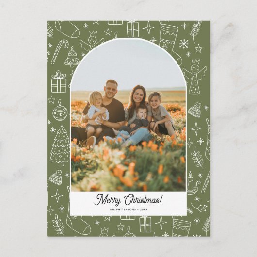 Prettige feestdagen Foto Boog, Leuke Doodle tekeni (Voorkant)