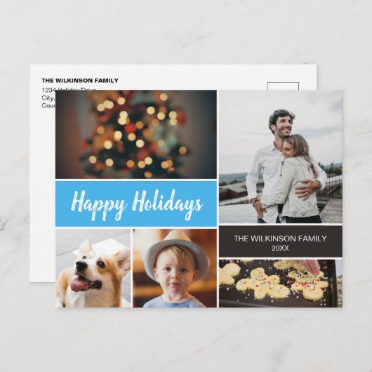 prettige feestdagen Foto Collage Blue Kerstmis (Voorkant / Achterkant)