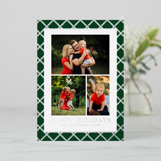 Prettige feestdagen Foto Collage Groen Check Kerst (Staand Voorkant)