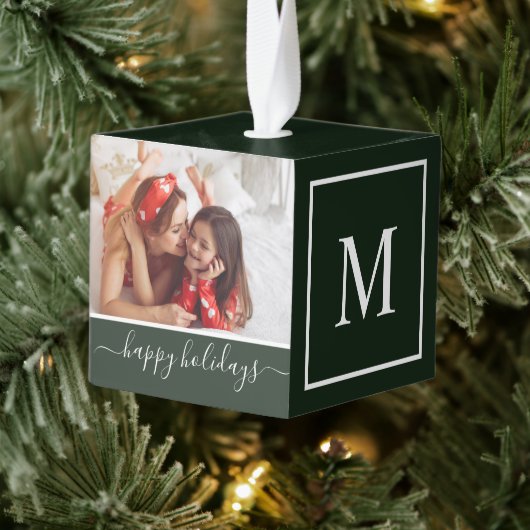 Prettige Feestdagen Foto Collage Groene Monogram Decoratie (Boom)