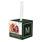 Prettige Feestdagen Foto Collage Groene Monogram Decoratie (Voorkant hoekig)