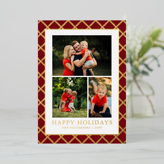 Prettige feestdagen Foto Collage Red Check Kerst (Staand Voorkant)