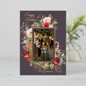 Prettige feestdagen Foto Floral Folie Holiday Kaar (Staand Voorkant)