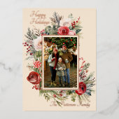 Prettige feestdagen Foto Floral Folie Holiday Kaar (Voorkant)