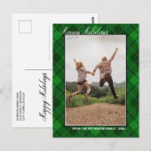 prettige feestdagen Foto Green Tartan Style Briefkaart (Voorkant / Achterkant)