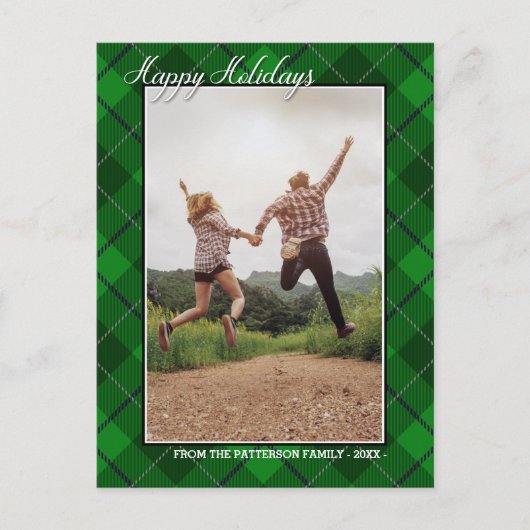 prettige feestdagen Foto Green Tartan Style Briefkaart (Voorkant)