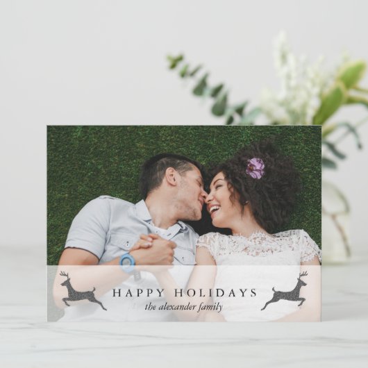 Prettige feestdagen Foto met hertenrode Kaart (Staand voorkant)