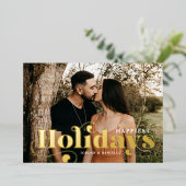 prettige feestdagen Foto met stijlvolle gouden tek (Staand Voorkant)