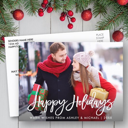 Prettige feestdagen Foto modern penseelscript Briefkaart