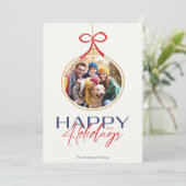 Prettige feestdagen Foto Ornament Vakantie Kaart (Staand voorkant)