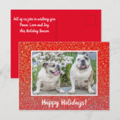 prettige feestdagen foto Red Glitter Modern Briefkaart (Voorkant / Achterkant)