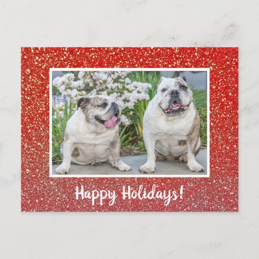 prettige feestdagen foto Red Glitter Modern Briefkaart (Voorkant)