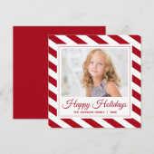 prettige feestdagen foto |Rode witte strepen Feestdagenkaart (Voorkant / Achterkant)