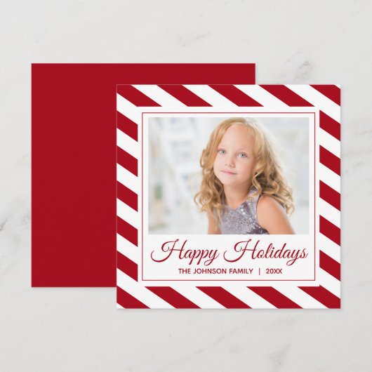 prettige feestdagen foto |Rode witte strepen Feestdagenkaart (Voorkant / Achterkant)