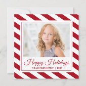 prettige feestdagen foto |Rode witte strepen Feestdagenkaart (Voorkant)