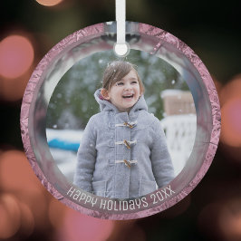 Prettige feestdagen Foto Roze Zilveren Bauble Over Glas Ornament