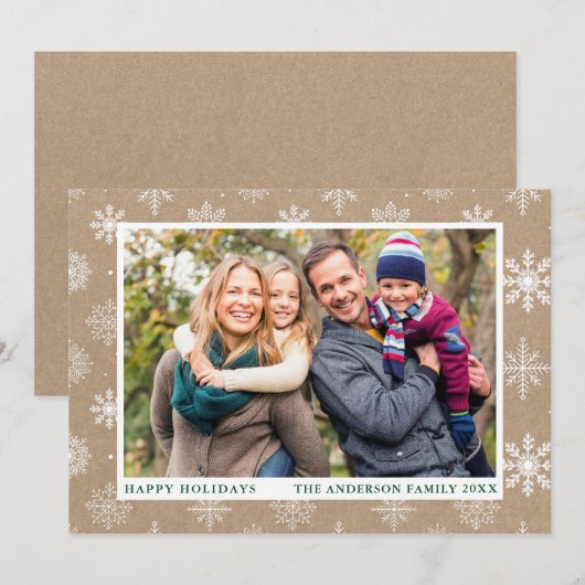 prettige feestdagen Foto Snowflakes Kraft Feestdagenkaart (Voorkant / Achterkant)