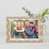 prettige feestdagen Foto Snowflakes Kraft Feestdagenkaart (Staand voorkant)