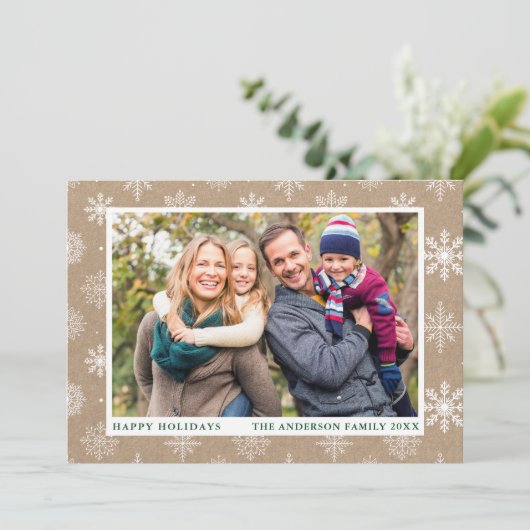 prettige feestdagen Foto Snowflakes Kraft Feestdagenkaart (Staand voorkant)