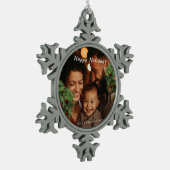 prettige feestdagen foto tin sneeuwvlok ornament (Links)