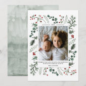 Prettige feestdagen Foto van Greenery & Holly Fami Feestdagenkaart (Voorkant / Achterkant)