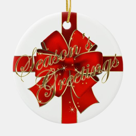 Prettige feestdagen foto van mousserende rode bob keramisch ornament (Voorkant)