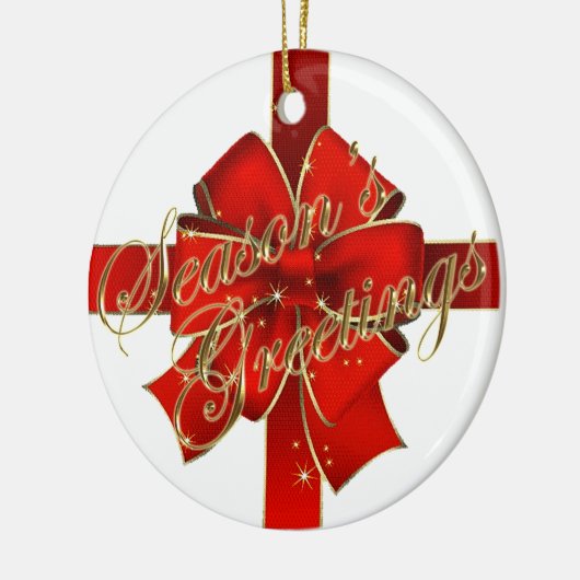 Prettige feestdagen foto van mousserende rode bob keramisch ornament (Links)