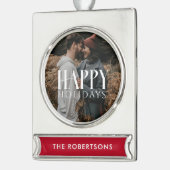 prettige feestdagen "" foto verzilverd banner ornament (Links)