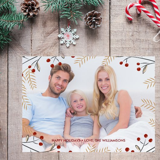 Prettige feestdagen Foto Winter Botanische rode be Feestdagenkaart