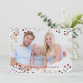 Prettige feestdagen Foto Winter Botanische rode be Feestdagenkaart (Staand voorkant)