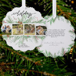 prettige feestdagen Fotocollage kerstflessen Ornament Kaart<br><div class="desc">Een echt uniek vakantiekaartje dat ook een kerstboom ornament is. Design beschikt over 4 van uw favoriete foto's omzoomd door feestelijk vakantiegroen. Achterzijde is voorzien van uw aangepaste notitie en namen. Leuk en feestelijk maar toch klassiek met een vleugje elegantie.</div>