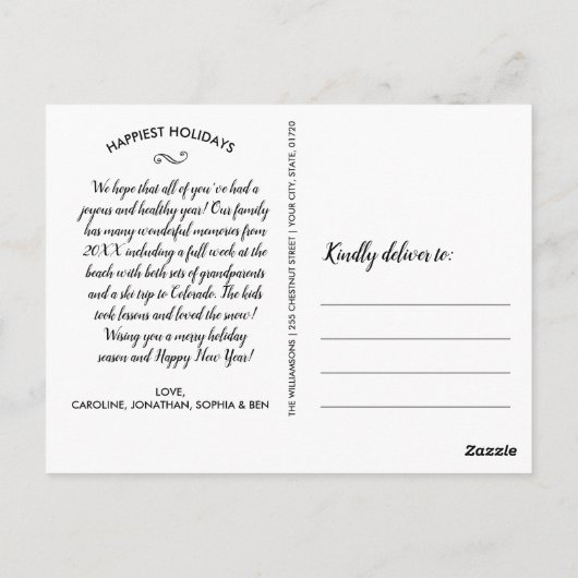 Prettige feestdagen Fotocollage Woodland Pine Boug Briefkaart (Achterkant)