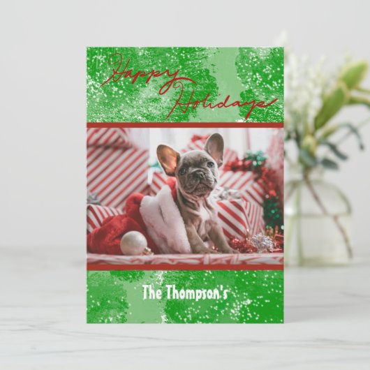 prettige feestdagen Fotokaart Green Red Snow Feestdagenkaart (Staand voorkant)