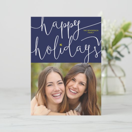 Prettige feestdagen Fotokaart met flitsscripts Feestdagenkaart (Staand voorkant)