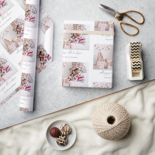 Prettige feestdagen Fotonaam Patroon Kerstmis Cadeaupapier (Crafts)