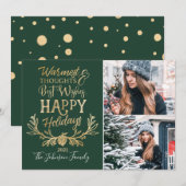 prettige feestdagen Foto's van de groene & goudfee Feestdagenkaart (Voorkant / Achterkant)