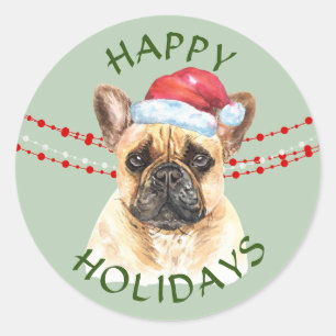 Prettige feestdagen Franse Bulldog Santa Hat Ronde Sticker