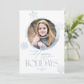 Prettige feestdagen Frosty Winter Snowflakes Blue Feestdagenkaart (Staand voorkant)