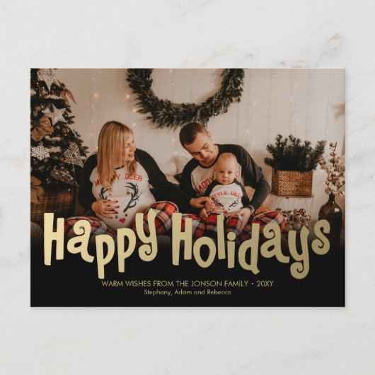 Prettige feestdagen Fun Gold Foto Modern Briefkaar (Voorkant)