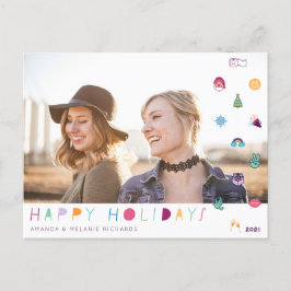 prettige feestdagen Fun kerst-emoji familie foto Briefkaart