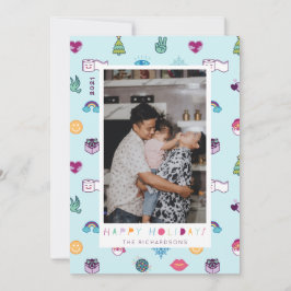 prettige feestdagen Fun kerst Emoji Pattern Foto Feestdagenkaart