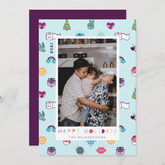 prettige feestdagen Fun kerst Emoji Pattern Foto Feestdagenkaart (Voorkant / Achterkant)