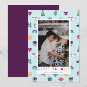 prettige feestdagen Fun kerst Emoji Pattern Foto Feestdagenkaart