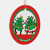 prettige feestdagen Funny Dansende kerstbomen Keramisch Ornament (Rechts)