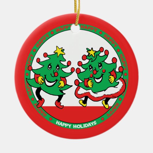 prettige feestdagen Funny Dansende kerstbomen Keramisch Ornament (Voorkant)