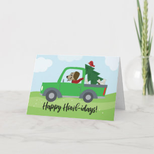prettige feestdagen Funny Dog in auto Kaart